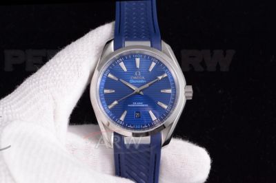 Perfect Replica Omega Seamaster Blue Teak Face Stainless Steel Case 41mm